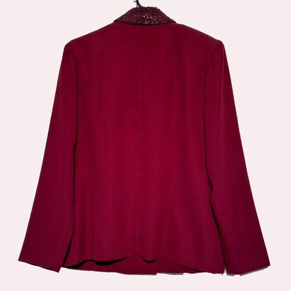 Dressy pantsuit, deep burgundy with sparling bead trim - Picture 2 of 9